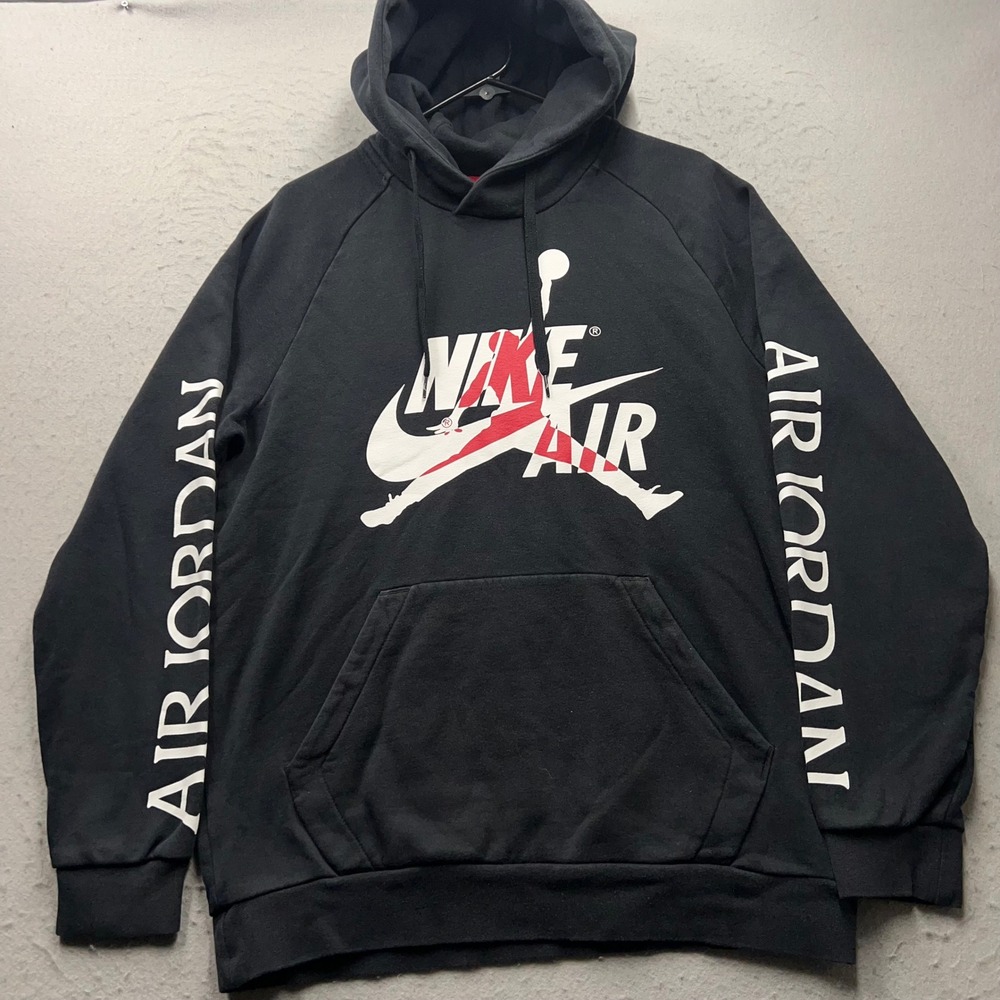 Jordan Nike Air Hoodie Mens Medium Black Jumpman Sleeve Spellout Pullover 1857